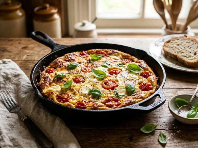 Frittata pufoasă cu roșii cherry și busuioc