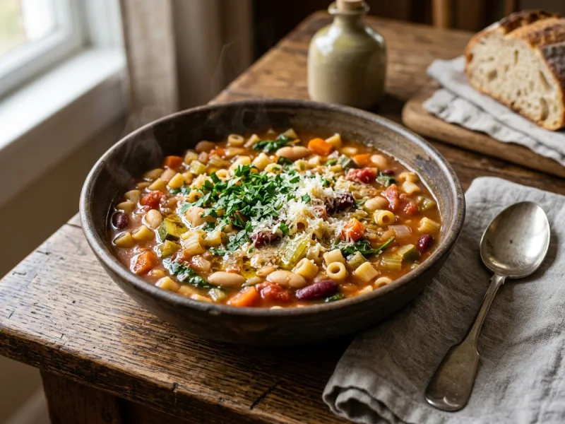 Supă Minestrone bogată cu legume și paste integrale