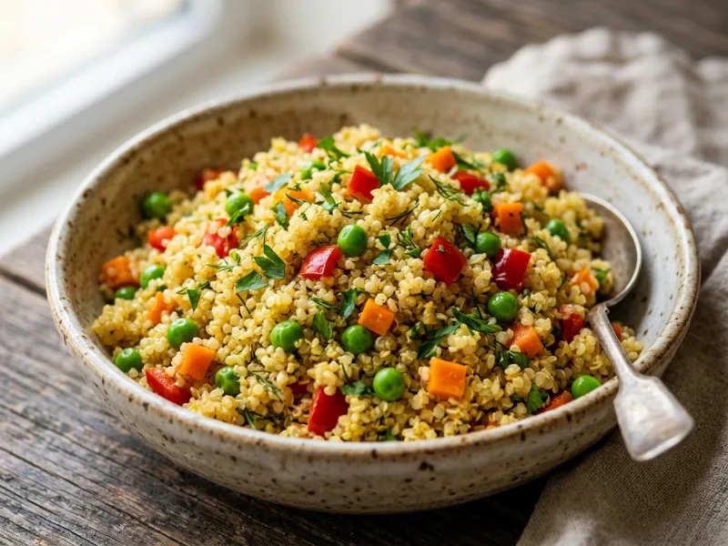 Pilaf de quinoa pufoasă cu legume și pătrunjel