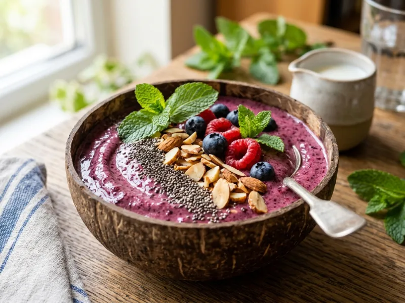 Bol cremos de smoothie cu fructe de pădure și semințe